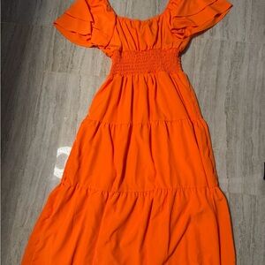 SHEIN Vibrant Orange Maxi Dress with Ruffle Sleeves